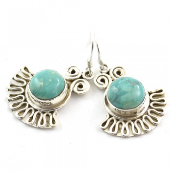 Vintage style pure silver round stone earrings